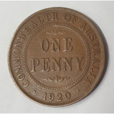 AUSTRALIA 1920 . ONE 1 PENNY . VARIETY . DOUBLE DOT . EXTREMELY SCARCE